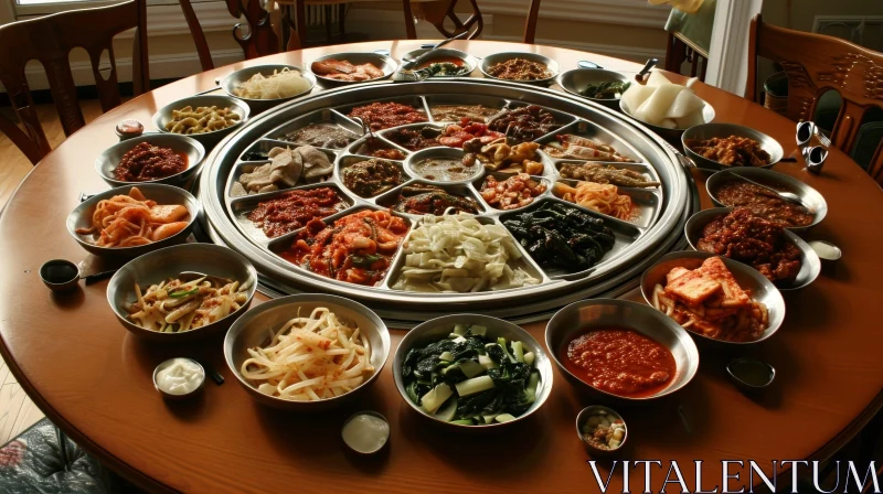 Exquisite Korean Feast on a Round Table AI Image