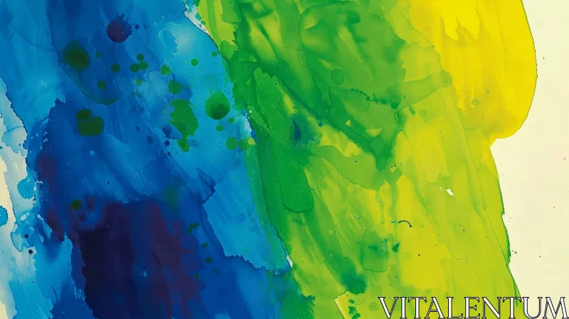 Fluid Watercolor Painting in Blue, Green, and Yellow AI Image