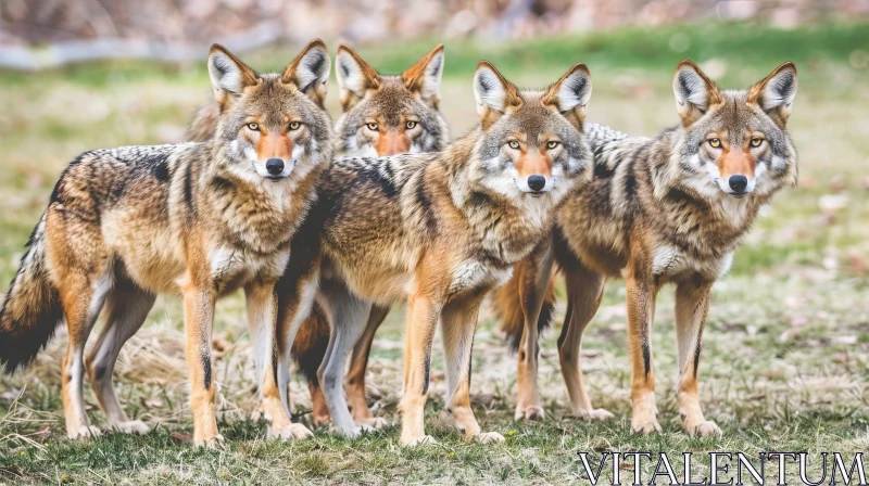 AI ART Four Coyotes Alert in Nature