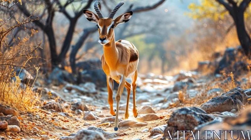 Graceful Antelope Striding Through a Rocky Desert AI Image