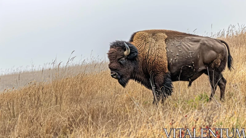 Majestic Bison in a Field of Tall Grass AI Image