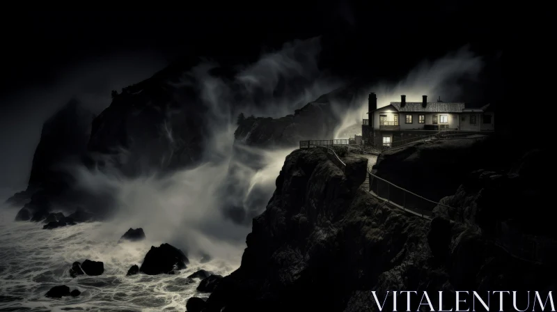 Mysterious House on Cliff | Dark and Intriguing Seascape AI Image