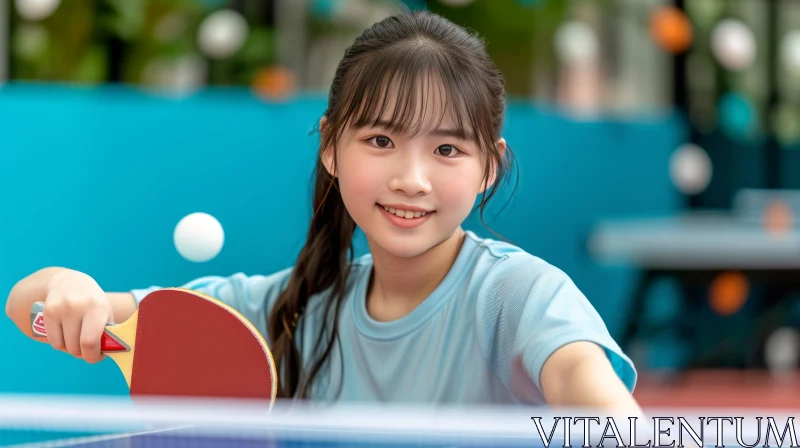 Playful Table Tennis: A Schoolgirl's Delightful Game AI Image