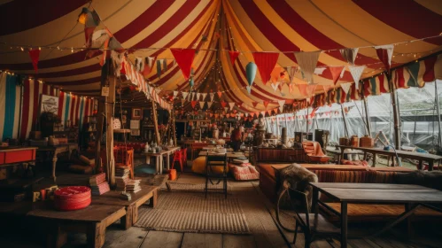 Vintage Aesthetic Circus Tent Scene at Summer Festival