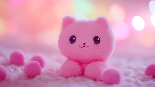 Adorable Pink Stuffed Animal on Fuzzy Background