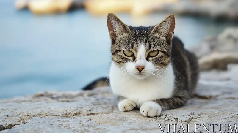 Feline Serenity by the Sea AI Image