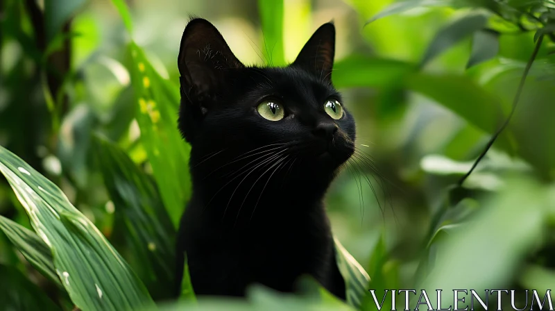 Inquisitive Black Cat in the Jungle AI Image