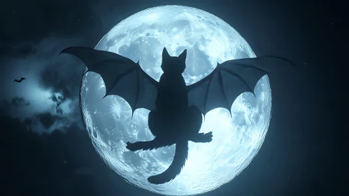 Flying Fantasy Cat in Moonlight