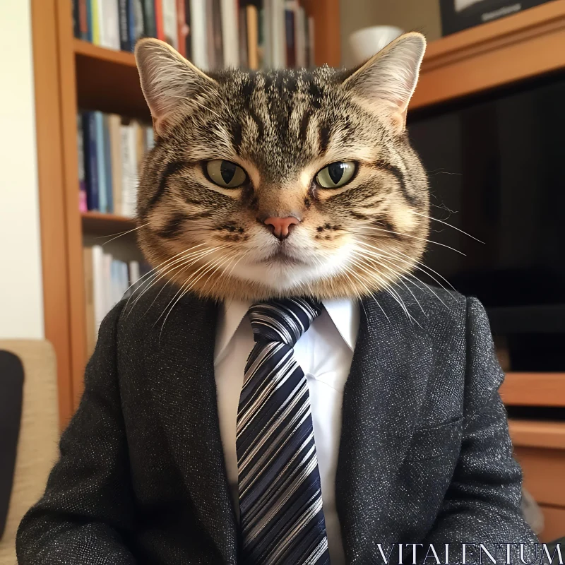 Humorous Tabby Cat in Business Attire AI Image