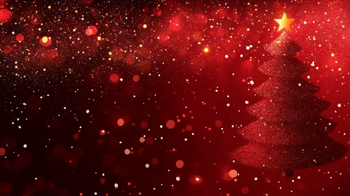 Festive Red Holiday Scene with Sparkling Christmas Tree