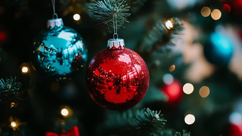 Festive Christmas Tree Baubles and Lights