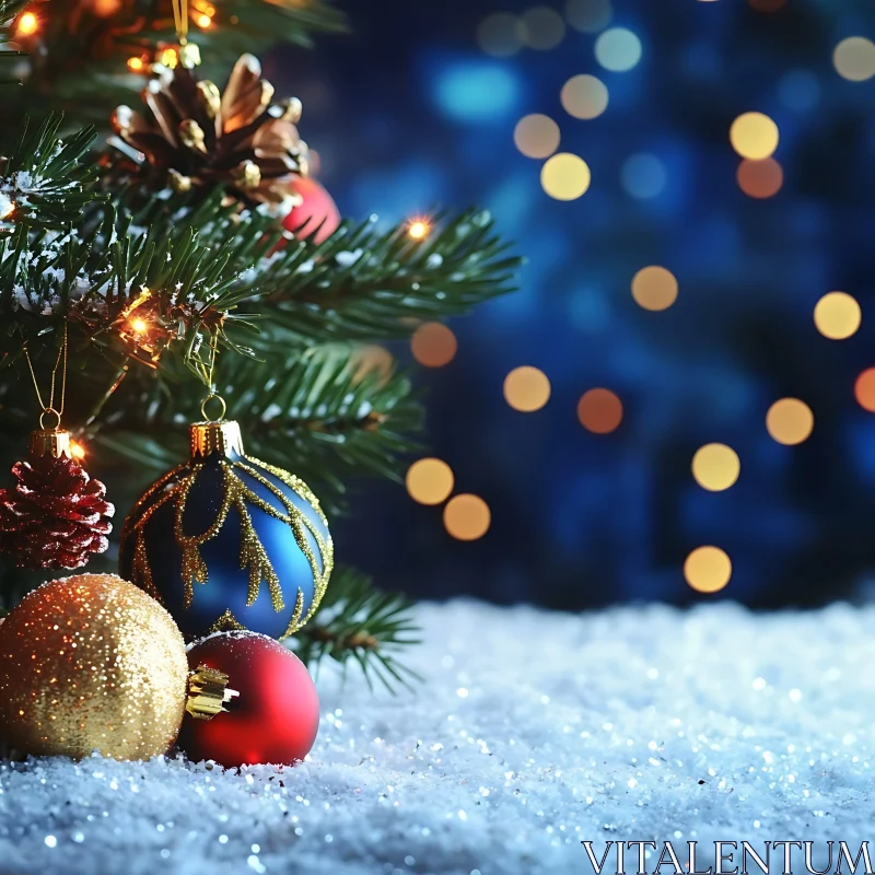 Festive Christmas Tree and Ornaments AI Image