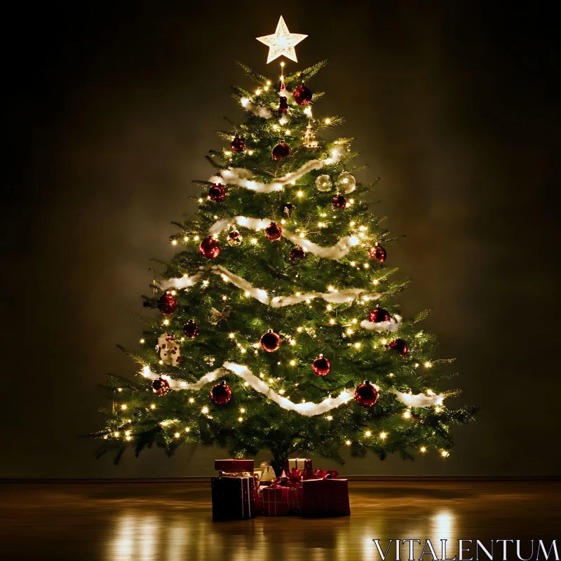 Festive Christmas Tree with Gifts AI Image