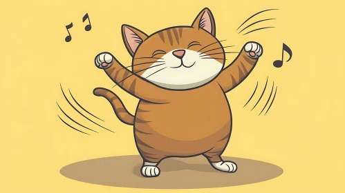 Happy Cat with Music Notes Cartoon