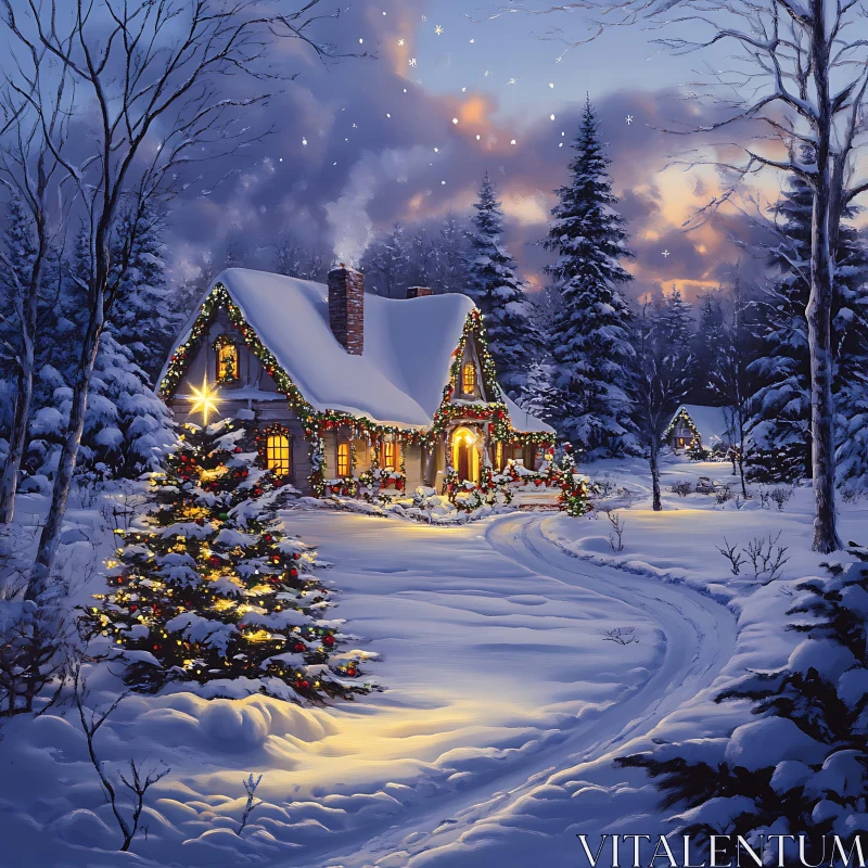 Winter Wonderland Christmas Cottage AI Image