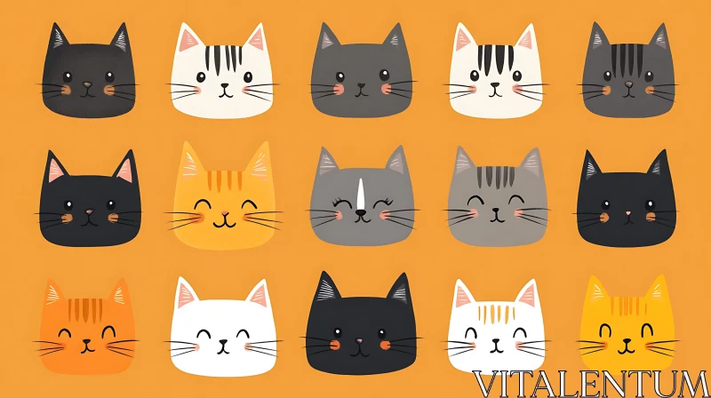 Colorful Cat Faces Artwork AI Image