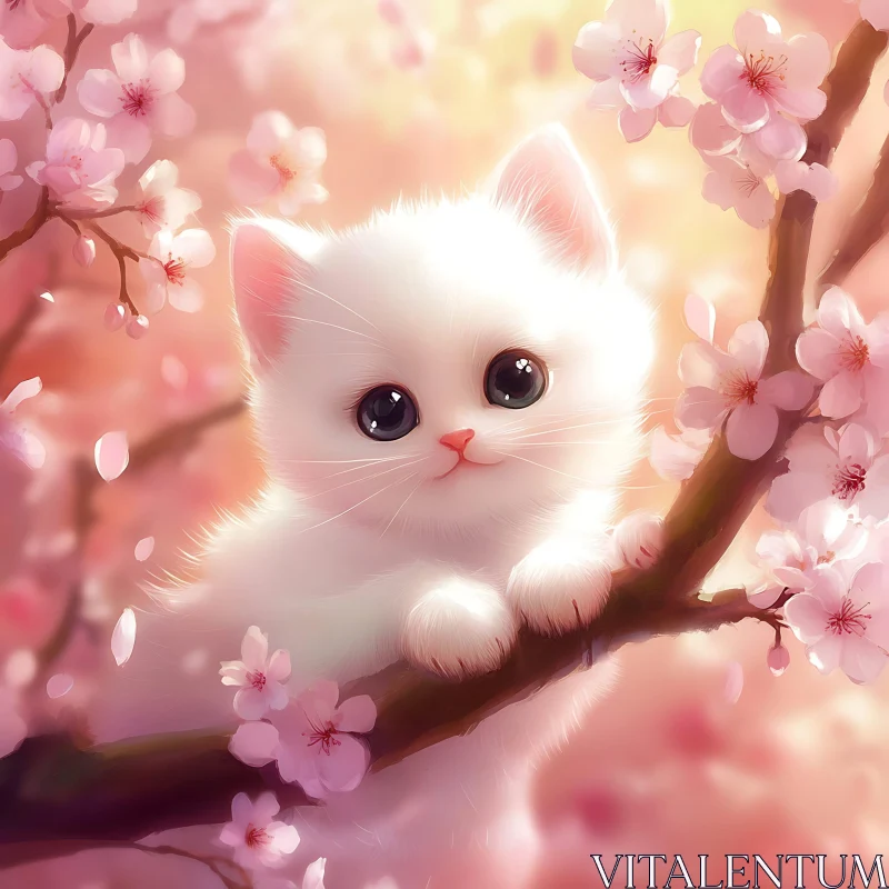 Charming Kitten Among Pink Blooms AI Image