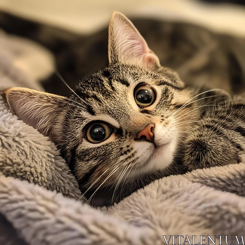 Cute Tabby Kitten in a Fluffy Blanket AI Image