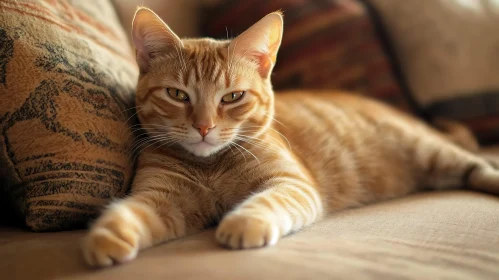 Relaxing Ginger Feline on Comfortable Sofa