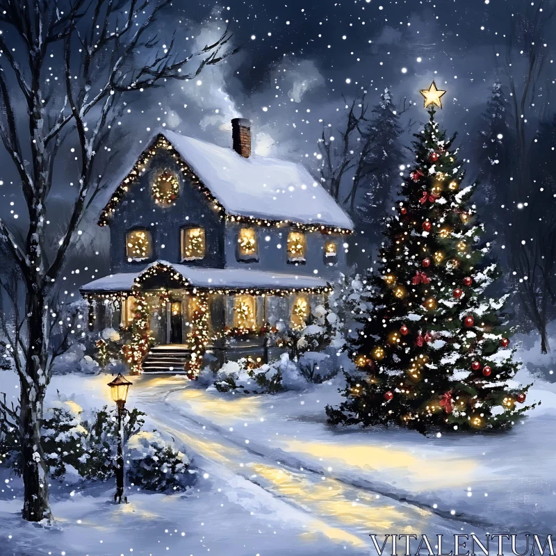 Magical Christmas Night Scene AI Image