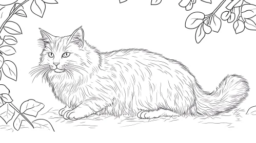 Intricate Sketch of a Cat with Natural Surroundings