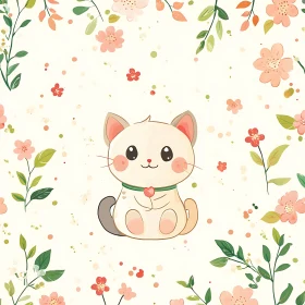 Cute Cat in Pastel Floral Setting