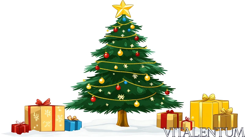 Holiday Decorated Christmas Tree with Gifts AI Image