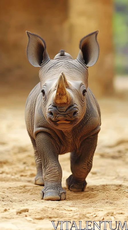 Curious Baby Rhino in the Wild AI Image