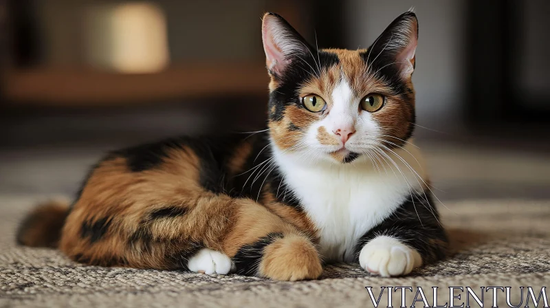 Relaxed Calico Cat with Distinctive Tri-Color Fur AI Image