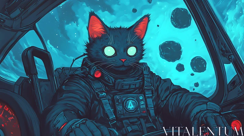 Sci-fi Cat in Spacesuit Navigating through Cosmos AI Image