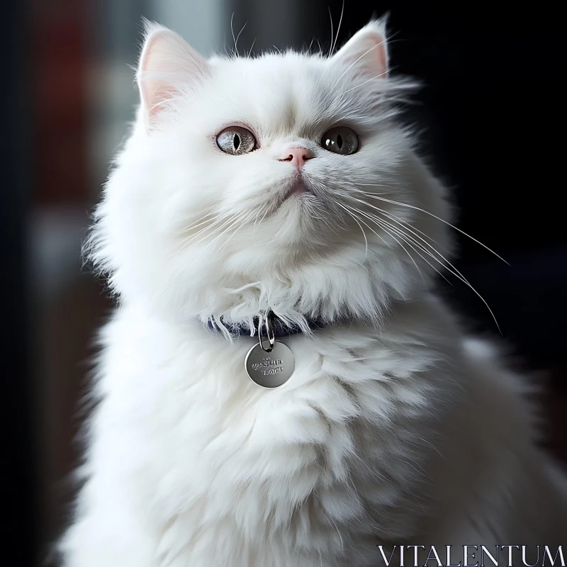 Charming Fluffy White Cat Looking Up AI Image