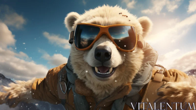Adventurous Polar Bear in Sunglasses and Jacket AI Image