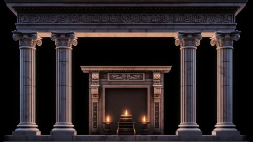 Ancient Greek Roman Temple 3D Rendering with Fire