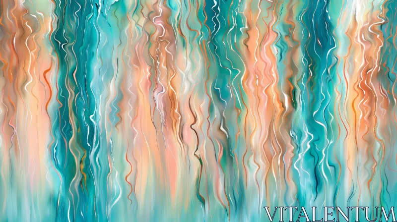 AI ART Blue-Green Abstract Painting with Wavy Lines