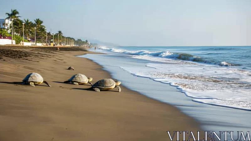 Captivating Sea Turtles on a Sandy Beach AI Image