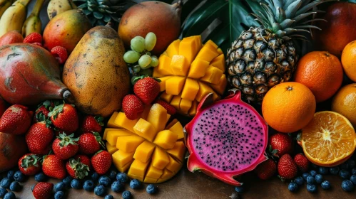 Close-Up of Vibrant Tropical Fruits on Wooden Table