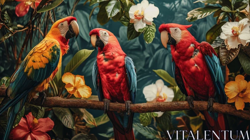 Colorful Parrots on a Branch - Nature's Exquisite Beauty AI Image
