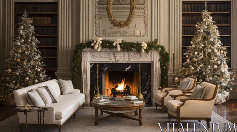 Elegant Christmas Living Room Decor with Subtle Tonal Gradations AI Image