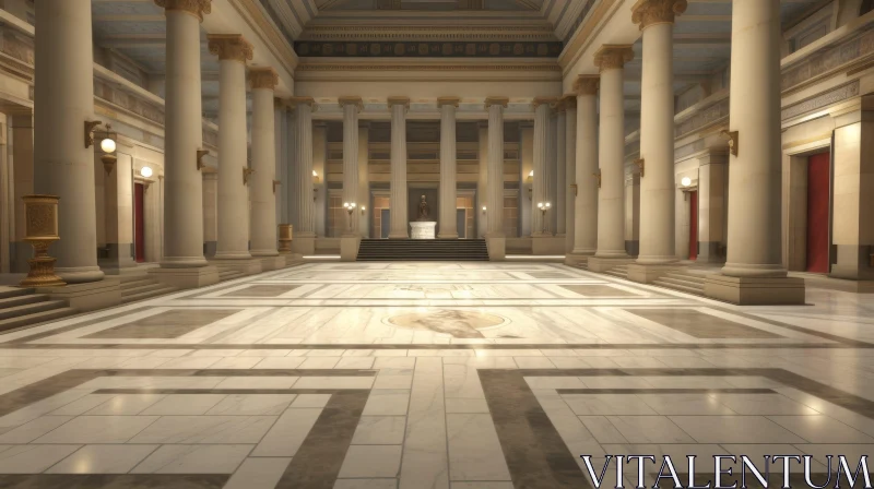 Elegant Grand Hall with Corinthian Columns and Marble Floor AI Image