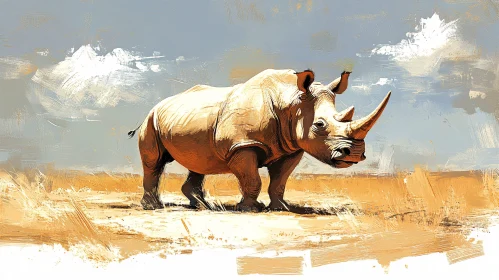 Artistic Portrayal of a Majestic Rhinoceros in the Wild