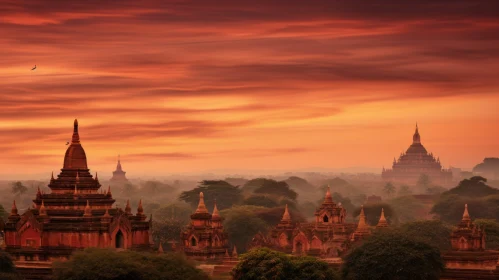 Sunset over Temples and Pagodas in Bagan, Myanmar