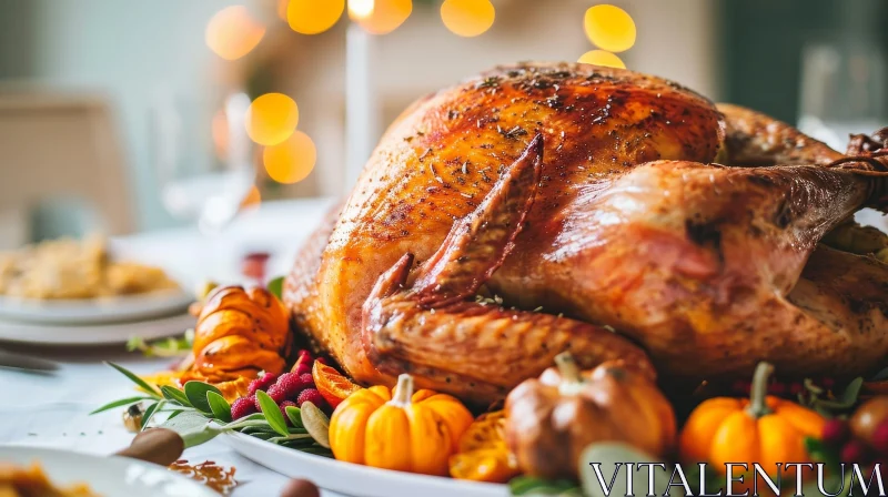 AI ART Thanksgiving Feast: Roasted Turkey, Pumpkins, and Berries on the Festive Table