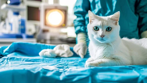 White Cat in Veterinary Clinic
