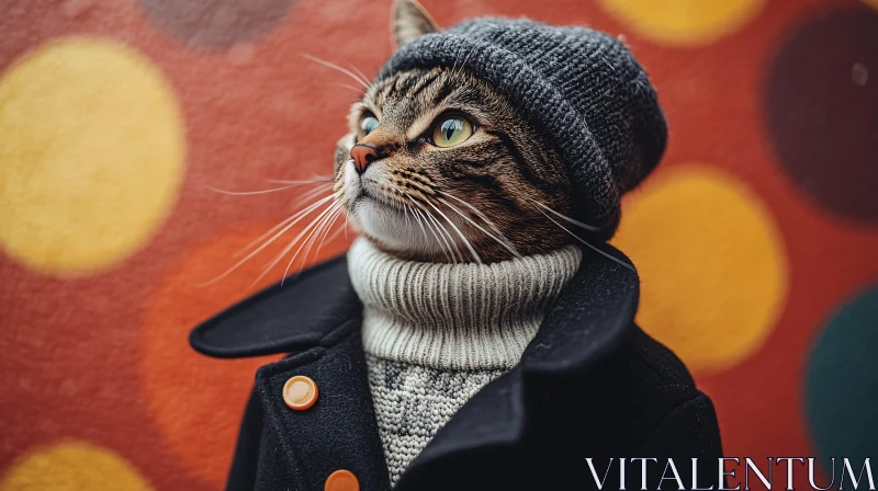 Fashionably Dressed Cat With Colorful Mural AI Image