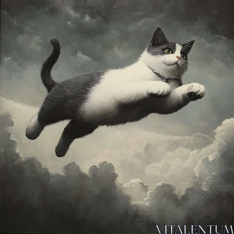 AI ART Cat Soaring Through Clouds