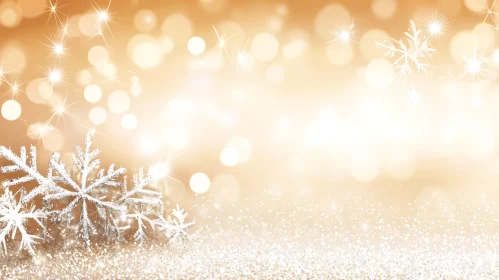 Festive Snowflakes on Golden Glitter Background