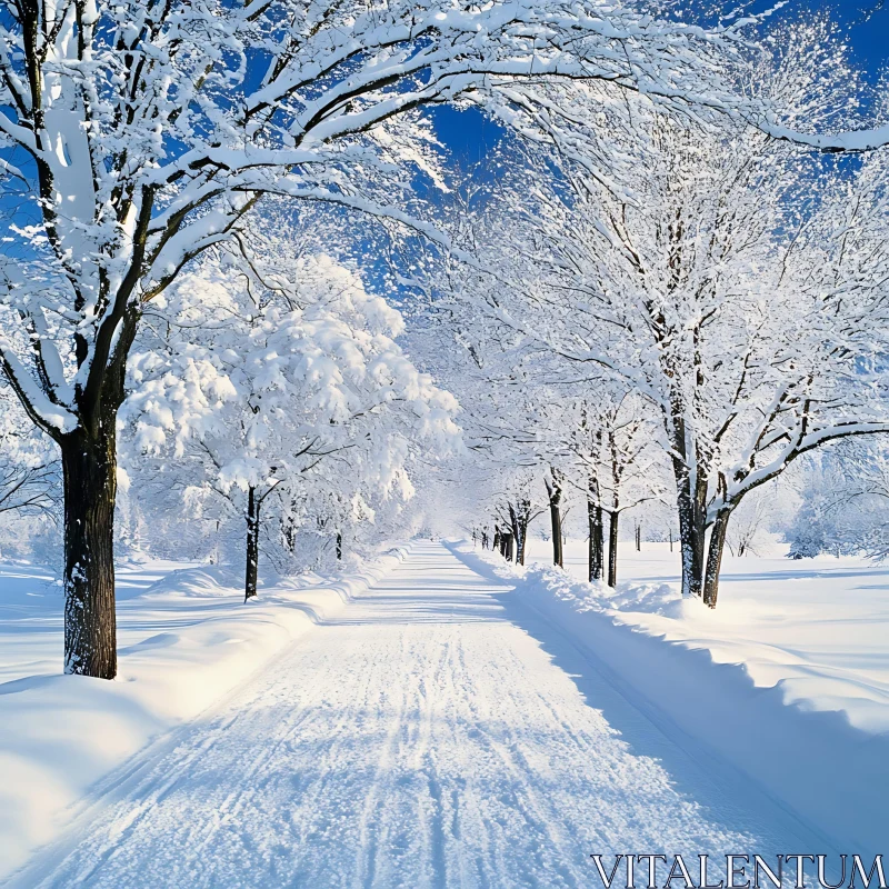 AI ART Peaceful Winter Pathway Under Blue Sky