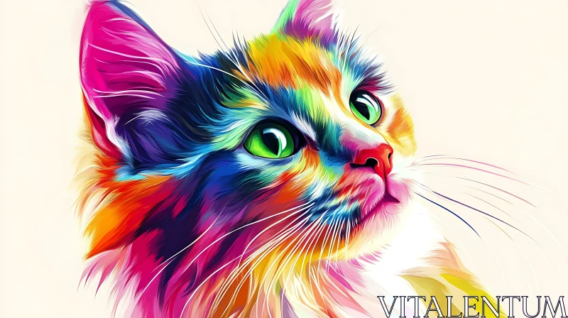 AI ART Vibrant Cat Digital Art with Multicolored Fur