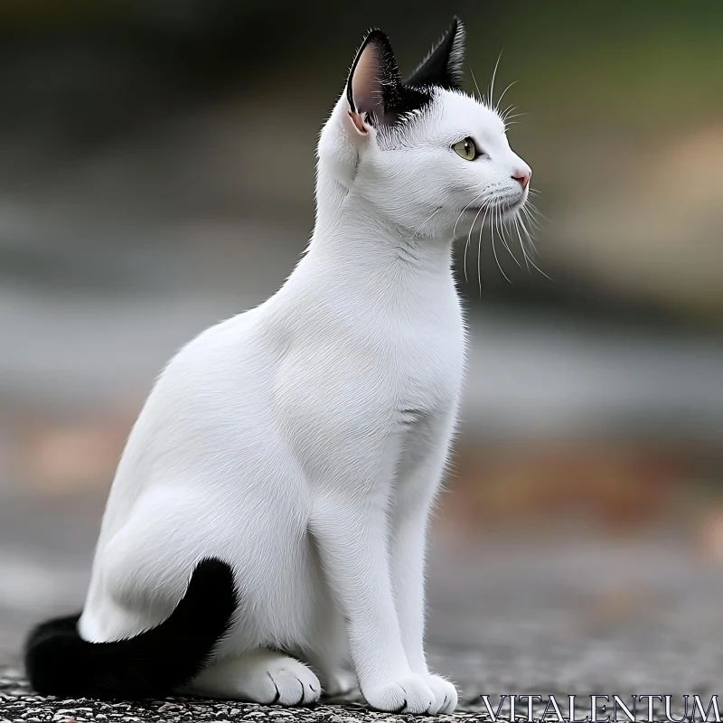 White Cat with Black Markings Portrait AI Image