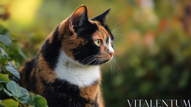 Calico Cat Profile Amidst Nature AI Image